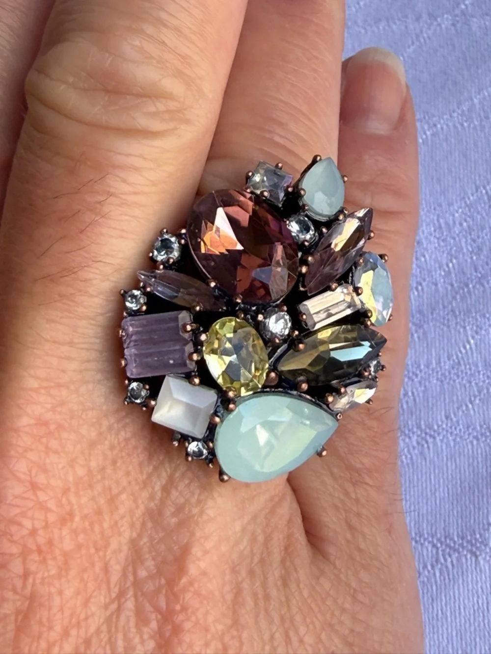 Juicy Couture Crystal Cocktail Ring Adjustable Multicolor Statement NWT